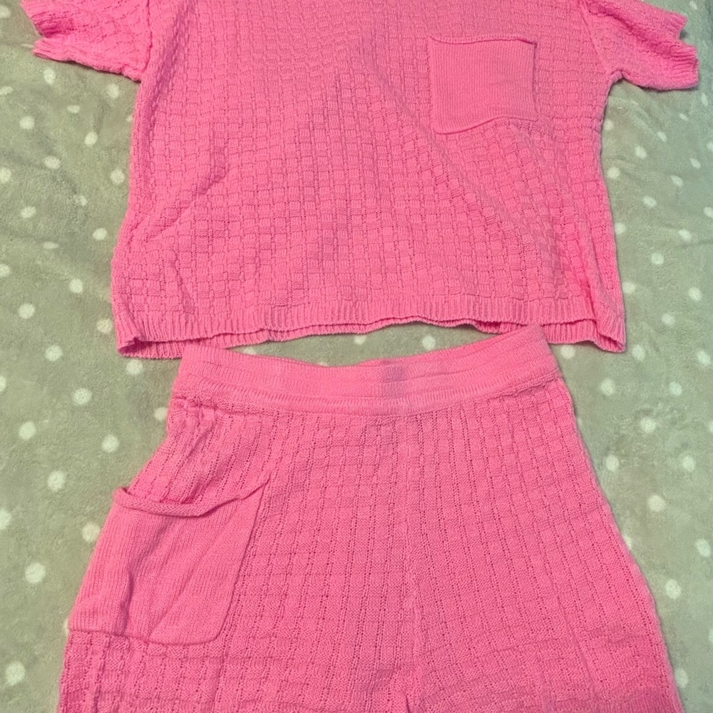Pink Lily Pink Knit Women Shorts and Shirt